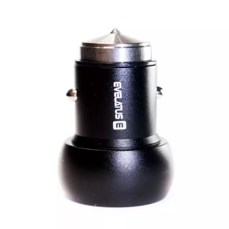 Evelatus EC7DC01 Auto lādētājs 3.1A 2 USB porti ar nerūsējošā tērauda avārijas instrumentu Melns