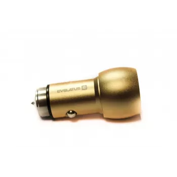 Evelatus ECC01 GOLD Auto lādētājs 2 USB porti 3.1A ar nerūsējošā tērauda glābšanas instrumentu Zelts