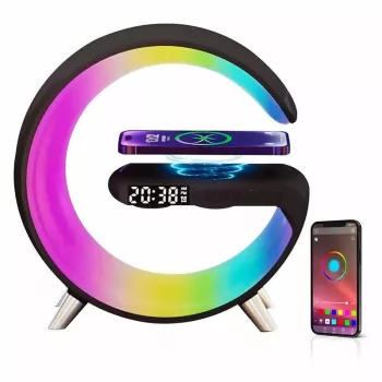 Elight G1 15W bezvadu lādētājs, galda modinātājpulkstenis, atmosfēras nakts lampiņa ar Bluetooth skaļruni, melns