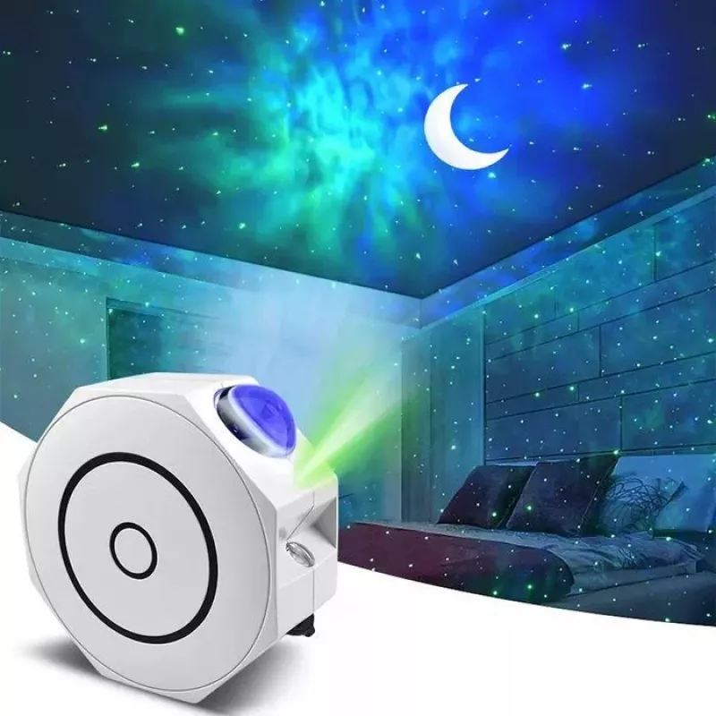 Elight OC1 Octagon Laser Galaxy Star Projector ar skaņu / Bluetooth lietotnes vadību un tālvadības pulti, balts