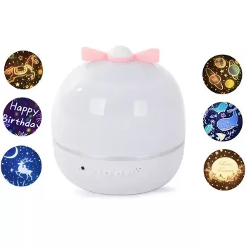Kiddyz WH-16E Dream Projection Night Lamp (12x12x12 cm) ar 6 rakstu filmām USB-C uzlādējams balts