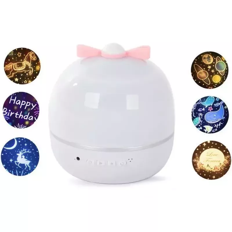 Kiddyz WH-16E Dream Projection Night Lamp (12x12x12 cm) ar 6 rakstu filmām USB-C uzlādējams balts
