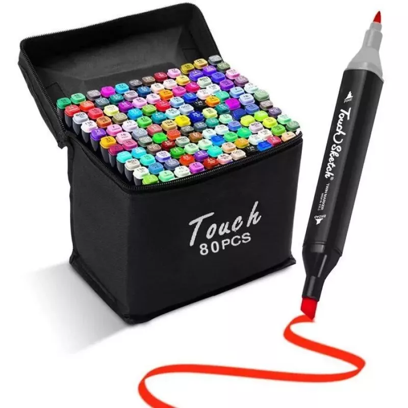 iLike Toy Super komplekts ar 80 krāsu marķieriem un rāvējslēdzēja pārnēsāšanas somu