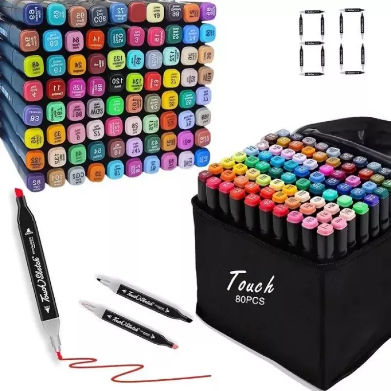 iLike Toy Super komplekts ar 80 krāsu marķieriem un rāvējslēdzēja pārnēsāšanas somu