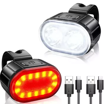 ELIGHT IWEAR-LED-BK LED velosipēda lukturu komplekts, USB uzlādējams priekšējais un aizmugurējais lukturis, melns