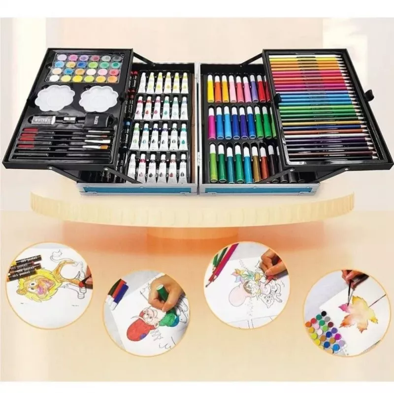 iLike Stationery Art Set for Kids 145pcs Creative Drawing Kit Pink Case
