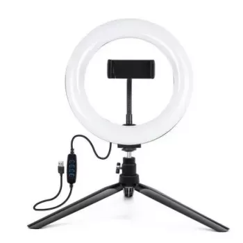 Elight ST6-5 16cm 10W LED gaismas gredzens ar telefona turētāju + 0.5m metāla statīvs + BT tālvadības pults Melns