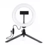 Elight ST6-5 16cm 10W LED gaismas gredzens ar telefona turētāju + 0.5m metāla statīvs + BT tālvadības pults Melns