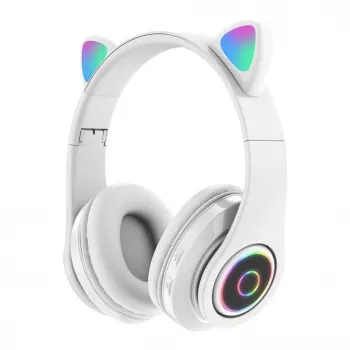 Bemi B39 Bērnu Kaķu Bluetooth Bezvadu Austiņas ar FM Radio, MP3, MicroSD un Telefona Zvanu - Balta