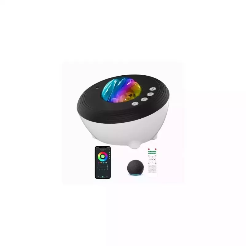 Elight J1 Aurora projektors ar atmosfēras skaņām un Bluetooth skaļruni, viedā Wi-Fi Bluetooth lietotnes vadība, balts