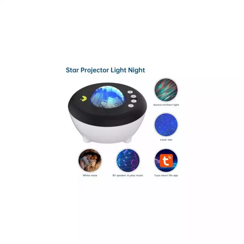 Elight J1 Aurora projektors ar atmosfēras skaņām un Bluetooth skaļruni, viedā Wi-Fi Bluetooth lietotnes vadība, balts