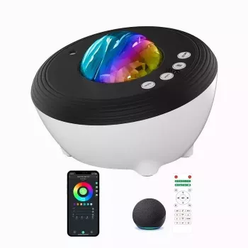 Elight J1 Aurora projektors ar atmosfēras skaņām un Bluetooth skaļruni, viedā Wi-Fi Bluetooth lietotnes vadība, balts