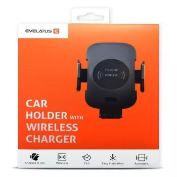 Evelatus Auto turētājs ar bezvadu uzlādi 10W WCH01 Melns