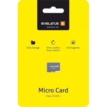 Evelatus MicroSDXC 64GB Class 10 UHS-I U1 V10 atmiņas karte 60MB/s lasīšana 20MB/s rakstīšana