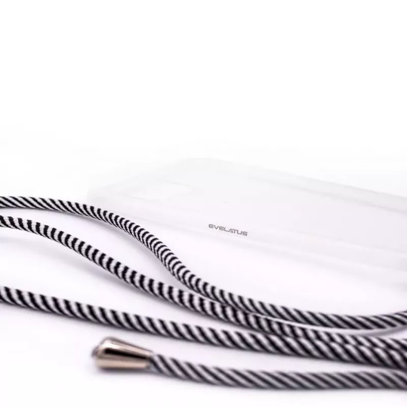 Evelatus Samsung Galaxy A70 Maciņš ar Virvi Melnas Svītras Caurspīdīgs