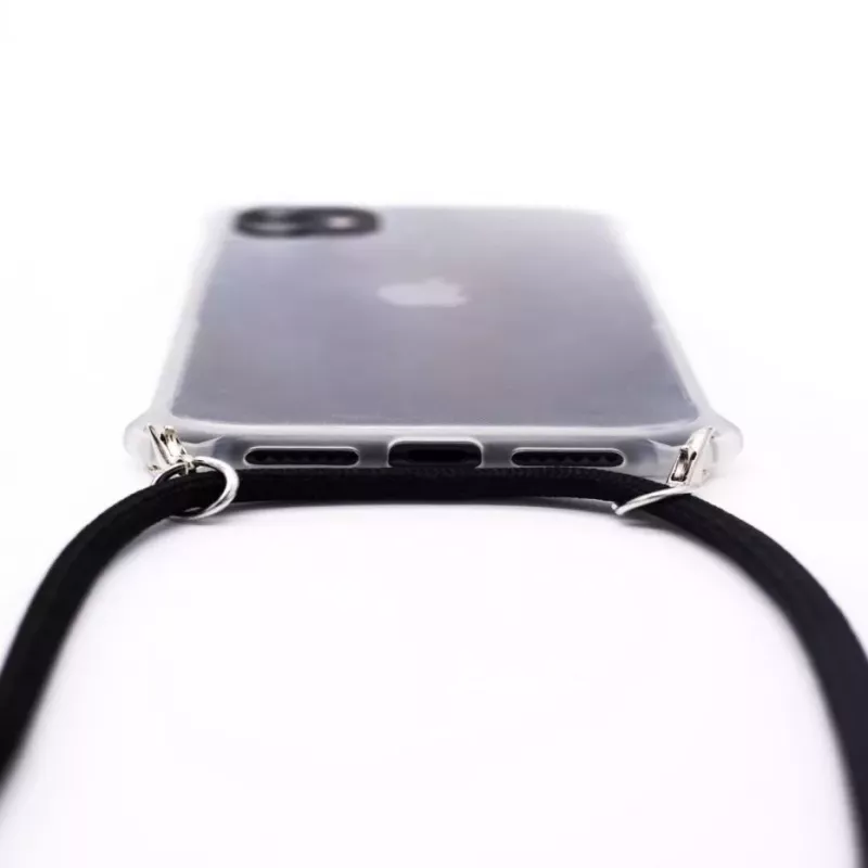 Evelatus Apple iPhone 11 Pro Max Maciņš ar Virvi Melns Caurspīdīgs