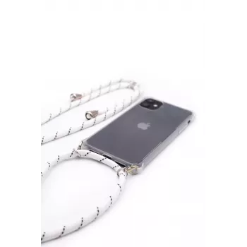 Evelatus Apple iPhone X/XS Maciņš ar Auklu Baltas Svītras Caurspīdīgs