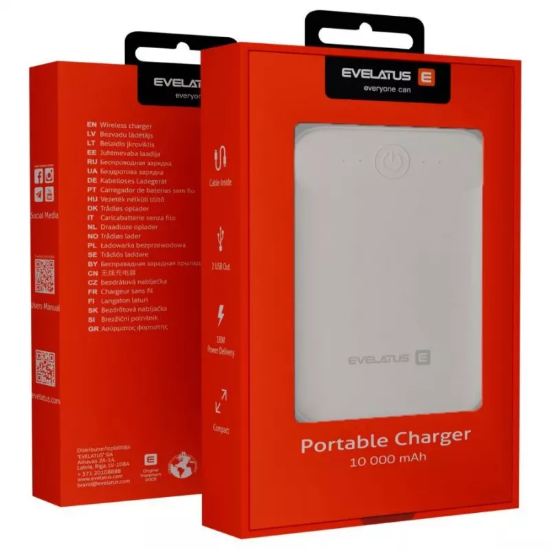 Evelatus Power Bank EPB07 10000 mAh Balts
