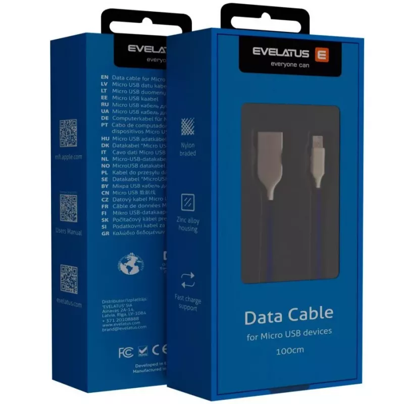Evelatus Micro-USB kabelis EDC04 zils 1m