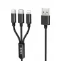iLike uzlādes kabelis 3-in-1, USB-A uz USB-C/Lightning/Micro USB, neilona pīts, 1,2 m, melns