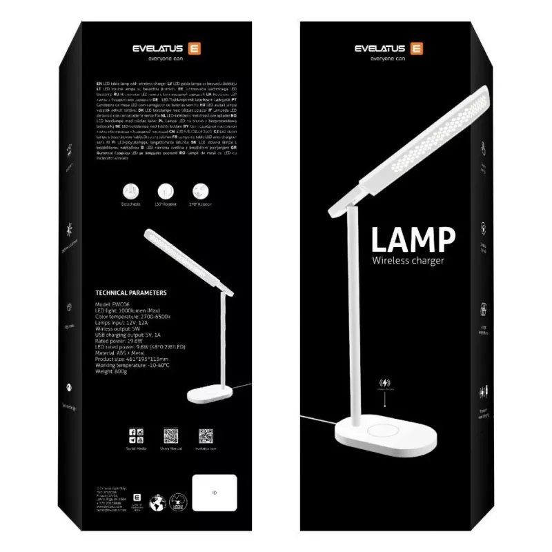 Evelatus Desk Lamp Wireless Charger EWC07 White
