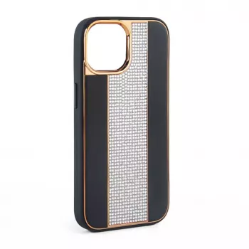 iLike Apple iPhone 15 Pro Diamonds and Leather Case Black