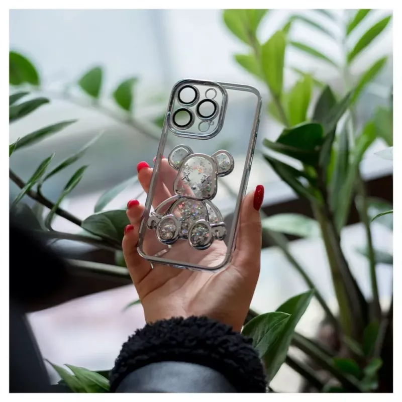 iLike Apple iPhone 14 Pro Silikona Maciņš Print Desire Bear Sudraba