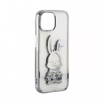 iLike Apple iPhone 15 Pro Silikona Maciņš Drukā Desire Rabbit Sudraba