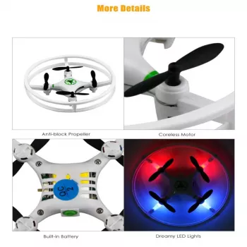 iLike Phantom Quadcopter Drone 360° (HC615) ar tālvadības pulti 2.4GHz, USB uzlāde, 6 asu žiroskops, 4 kanāli - Balts