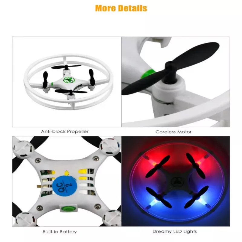 iLike Phantom Quadcopter Drone 360° (HC615) ar tālvadības pulti 2.4GHz, USB uzlāde, 6 asu žiroskops, 4 kanāli - Balts