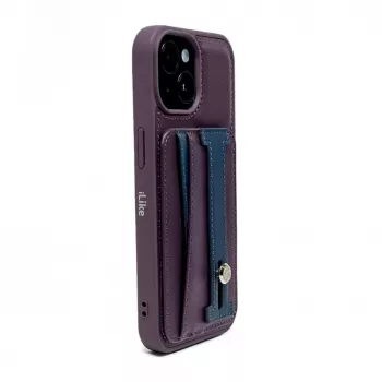 iLike Apple iPhone 14 Ādas kabatas statīva maciņš Violeta