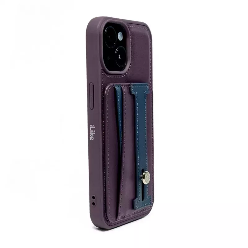 iLike Apple iPhone 14 Ādas kabatas statīva maciņš Violeta