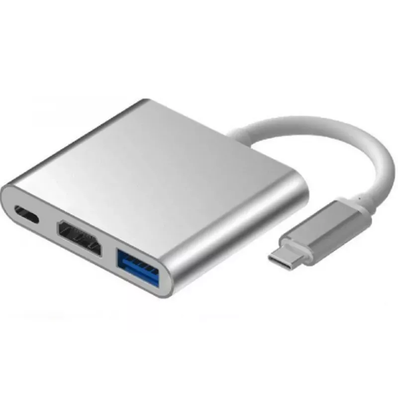 iLike HD1 3in1 USB-C uz HDMI 4K / USB 3.0 / USB-C Sievišķais Adapteris Sudraba