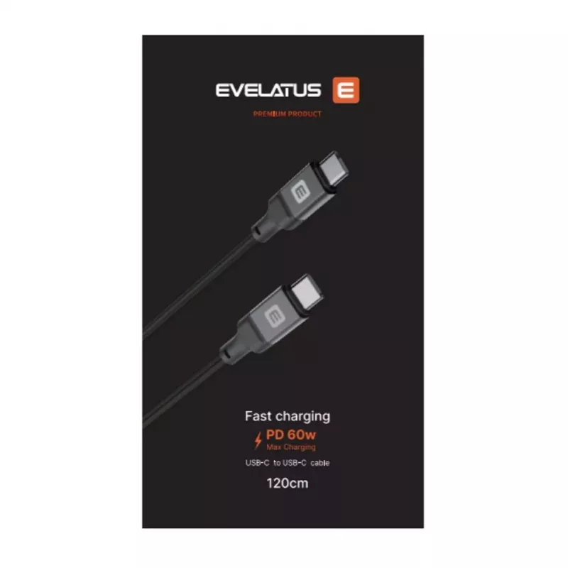 Evelatus USB-C to USB-C Cable 2M 60W / 20V3A Aluminum Housing Braided White