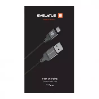 Evelatus USB-A uz USB-C kabelis 1,2m pīts neilons melns