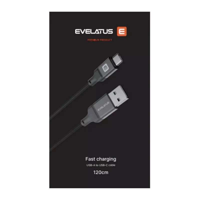 Evelatus USB-A uz USB-C kabelis 1,2m pīts neilons melns