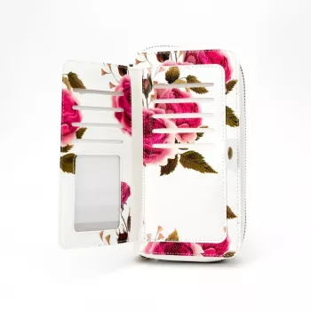 EVELATUS Universal Wallet Zipper Design Flower White