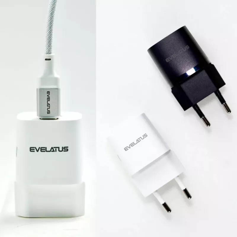 Evelatus USB-A un USB-C 30W Max ES lādētājs melns