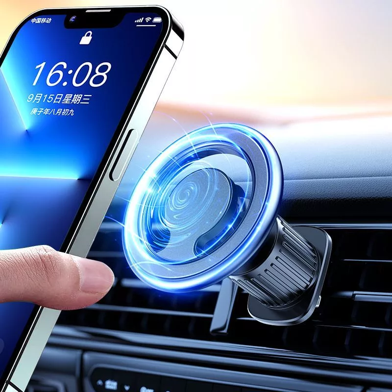 iLike C61 Metāla Auto Gaisa Vadu Turētājs Ar Skrūvju Fiksāciju Universāls Magnētisks Magsafe Gredzens Viedtālruņa Regulējams Turētājs Melns