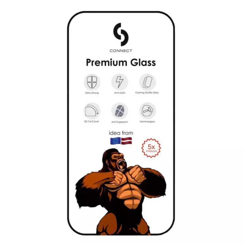 Connect Apple iPhone 17 / 16 Pro Corning Gorilla Glass Anti-Statisks 3D Pilns Pārklājums 5X Stiprāks Melns