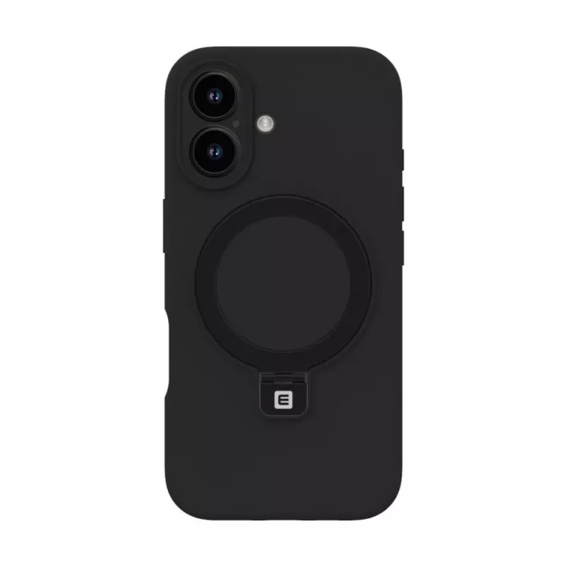 Evelatus Apple iPhone 16 Premium Magsafe ar Statīvu Soft Touch Silikona Maciņš Melns