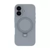 Evelatus Apple iPhone 16 Premium Magsafe ar Statīvu Soft Touch Silikona Maciņš Sudraba