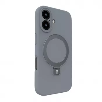 Evelatus Apple iPhone 16 Premium Magsafe ar Statīvu Soft Touch Silikona Maciņš Sudraba