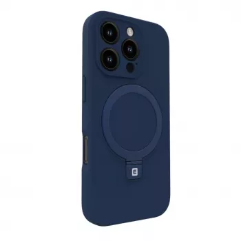 Evelatus Apple iPhone 16 Pro Premium Magsafe ar Statīvu Mīksta Pieskāriena Silikona Maciņš Tumši Zils