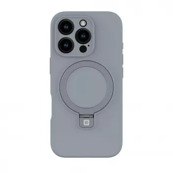 Evelatus Apple iPhone 16 Pro Premium MagSafe ar Statīvu Soft Touch Silikona Maciņš Sudraba