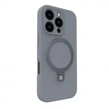 Evelatus Apple iPhone 16 Pro Premium MagSafe ar Statīvu Soft Touch Silikona Maciņš Sudraba