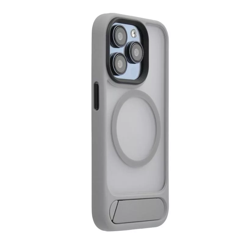 Evelatus Apple iPhone 15 Pro Rubber Coated MagSafe With Stand Case Silver