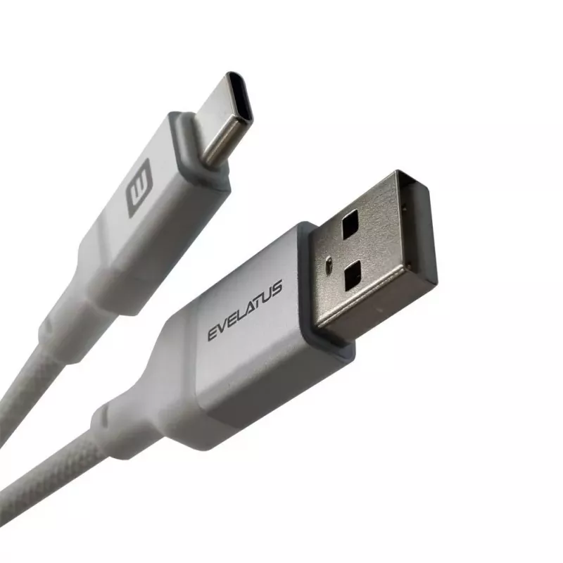 Evelatus USB-A uz USB-C kabelis 2M alumīnija korpuss pīts balts