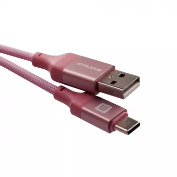 Evelatus USB-A uz USB-C kabelis 2M pīts neilons alumīnija korpuss rozā