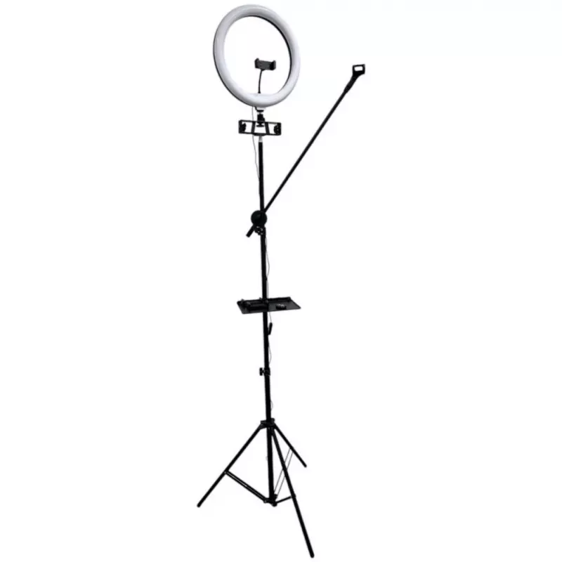 iLike S14 LED Selfie 36cm Ring Light Lamp + Tripod Stand 2.1m + Shelf & 3x Phone/Mic Holder Black